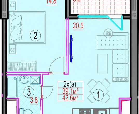 В продаже 2-комн. квартира, 42 м²
