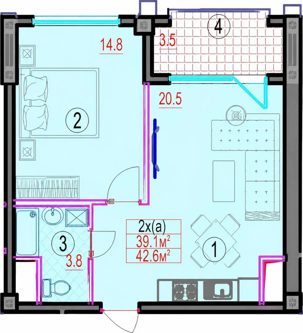 Сотувда 2 хонали квартира, 42 м²