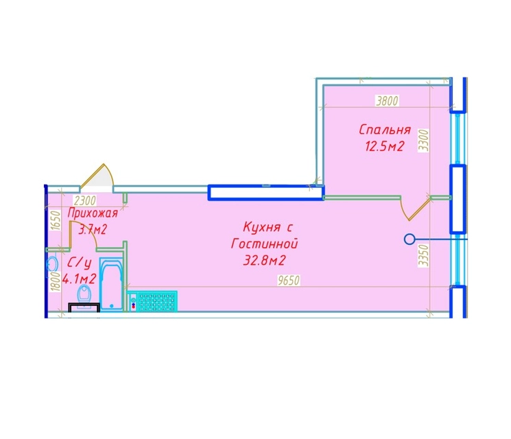 2 хонали, 53.1 м², 1-қават/16